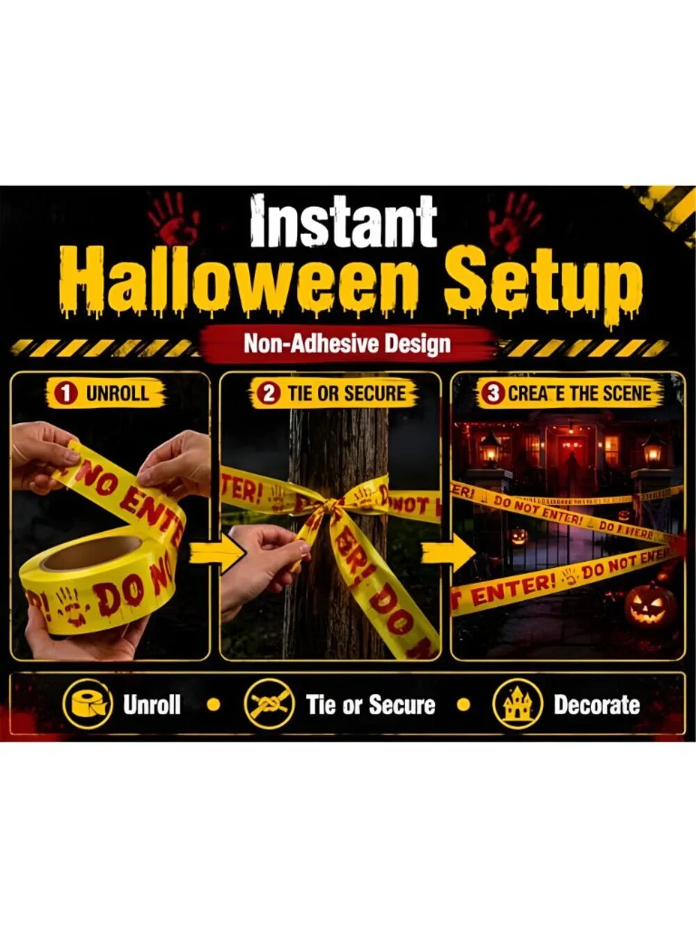 Halloween Decorations Caution Tape - Do Not Enter, Party Decor 2 in x 82 ft